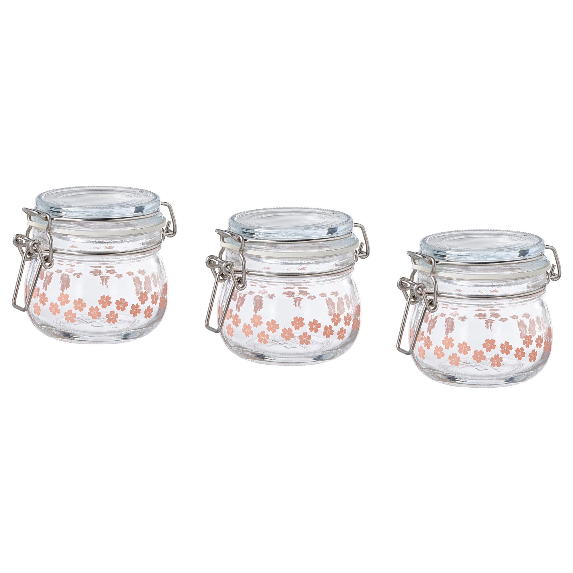 KORKEN jar with lid, glass printed, 13 cl, 3 pack