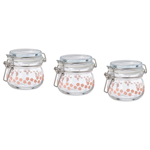 KORKEN jar with lid, glass printed, 13 cl, 3 pack