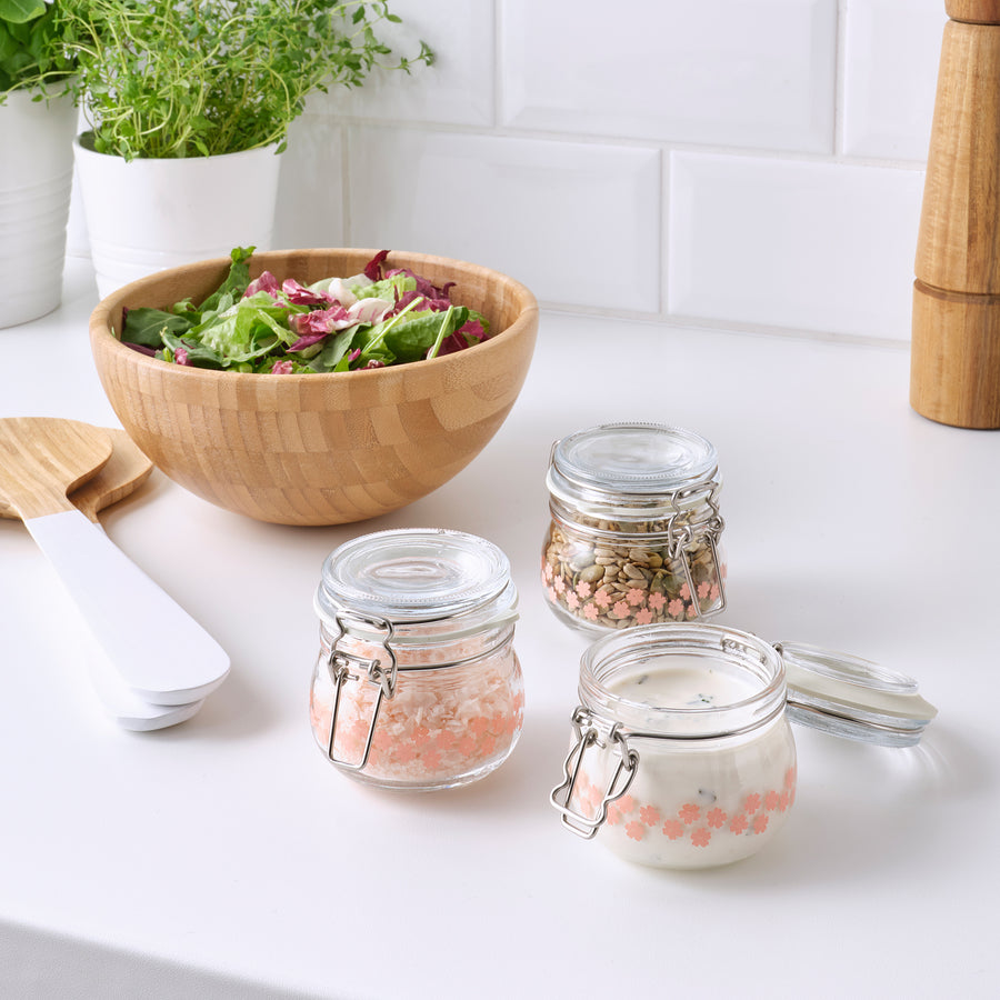 KORKEN jar with lid, glass printed, 13 cl, 3 pack