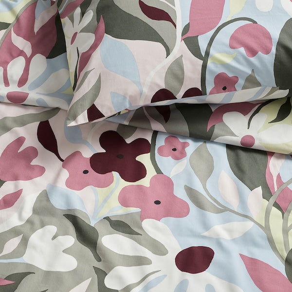 KORSKOVALL - Duvet cover and 2 pillowcases, multicolour/floral pattern, 240x220/50x80 cm