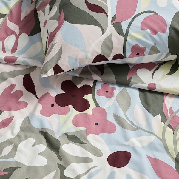 Ikea KORSKOVALL - Duvet cover and 2 pillowcases, multicolour/floral pattern, 240x220/50x80 cm