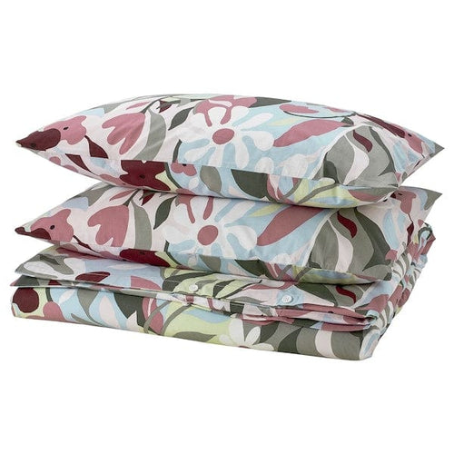KORSKOVALL - KORSKOVALL Duvet cover and 2 pillowcases, multicolour/floral pattern, 240x220/50x80 cm