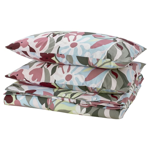KORSKOVALL duvet cover and 2 pillowcases, multicolour/floral pattern, 240x220/50x80 cm