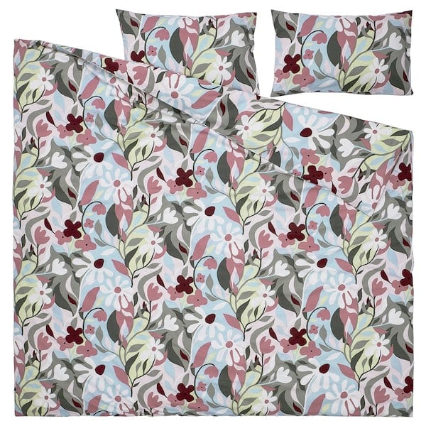 Ikea KORSKOVALL - Duvet cover and 2 pillowcases, multicolour/floral pattern, 240x220/50x80 cm