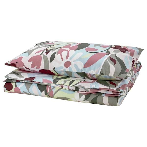 KORSKOVALL - Duvet cover and pillowcase, multicolour/floral pattern, 150x200/50x80 cm