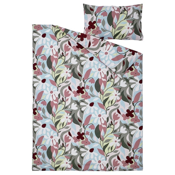 KORSKOVALL - Duvet cover and pillowcase, multicolour/floral pattern, 150x200/50x80 cm