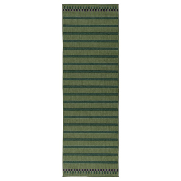 KORSNING - KORSNING Rug flatwoven, in/outdoor, green purple/striped, 80x250 cm