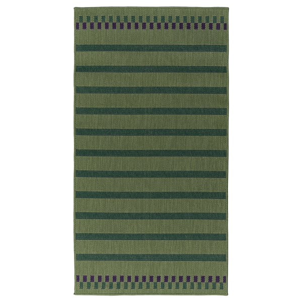 KORSNING - KORSNING Rug flatwoven, in/outdoor, green purple/striped, 80x150 cm