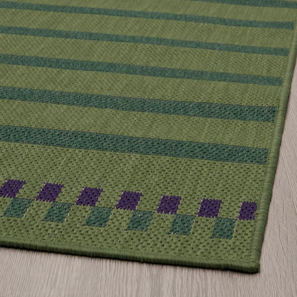 KORSNING - KORSNING Rug flatwoven, in/outdoor, green purple/striped, 80x150 cm