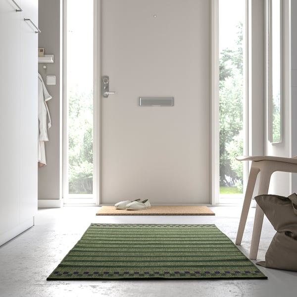 KORSNING - KORSNING Rug flatwoven, in/outdoor, green purple/striped, 80x150 cm