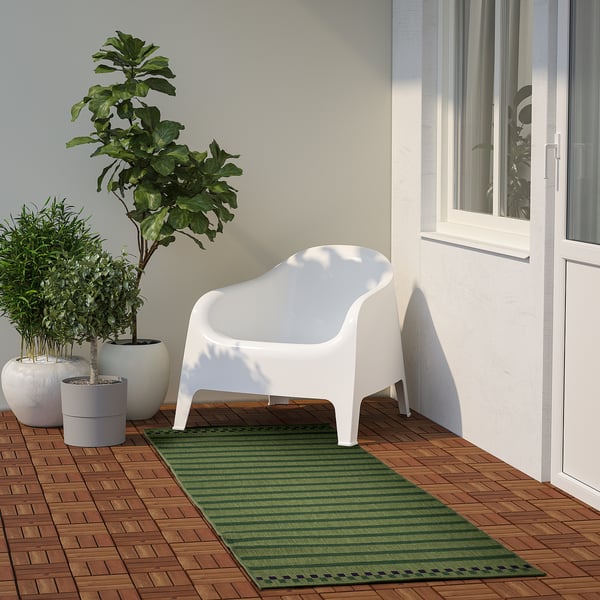 KORSNING - KORSNING Rug flatwoven, in/outdoor, green purple/striped, 80x250 cm
