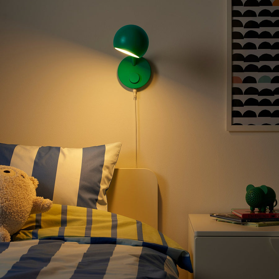 KORVSNÖRE LED wall lamp, dimmable/green, 12.0x20.7x29.3 cm