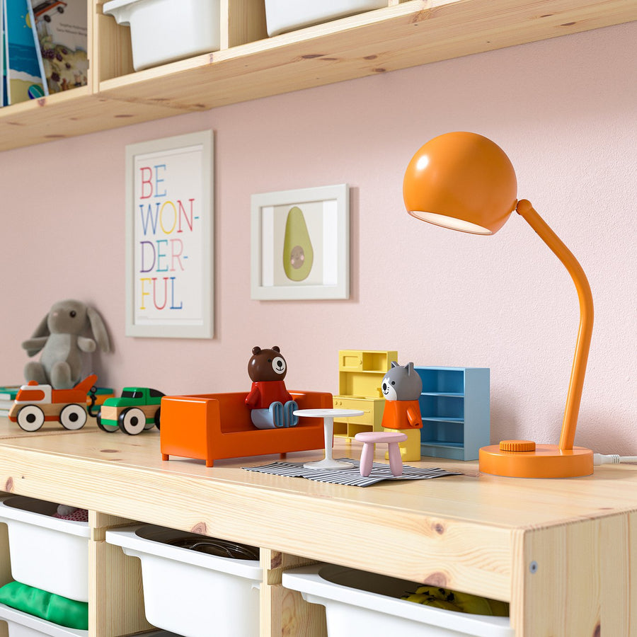 KORVSNÖRE LED desk lamp, dimmable/orange, 12x21 cm