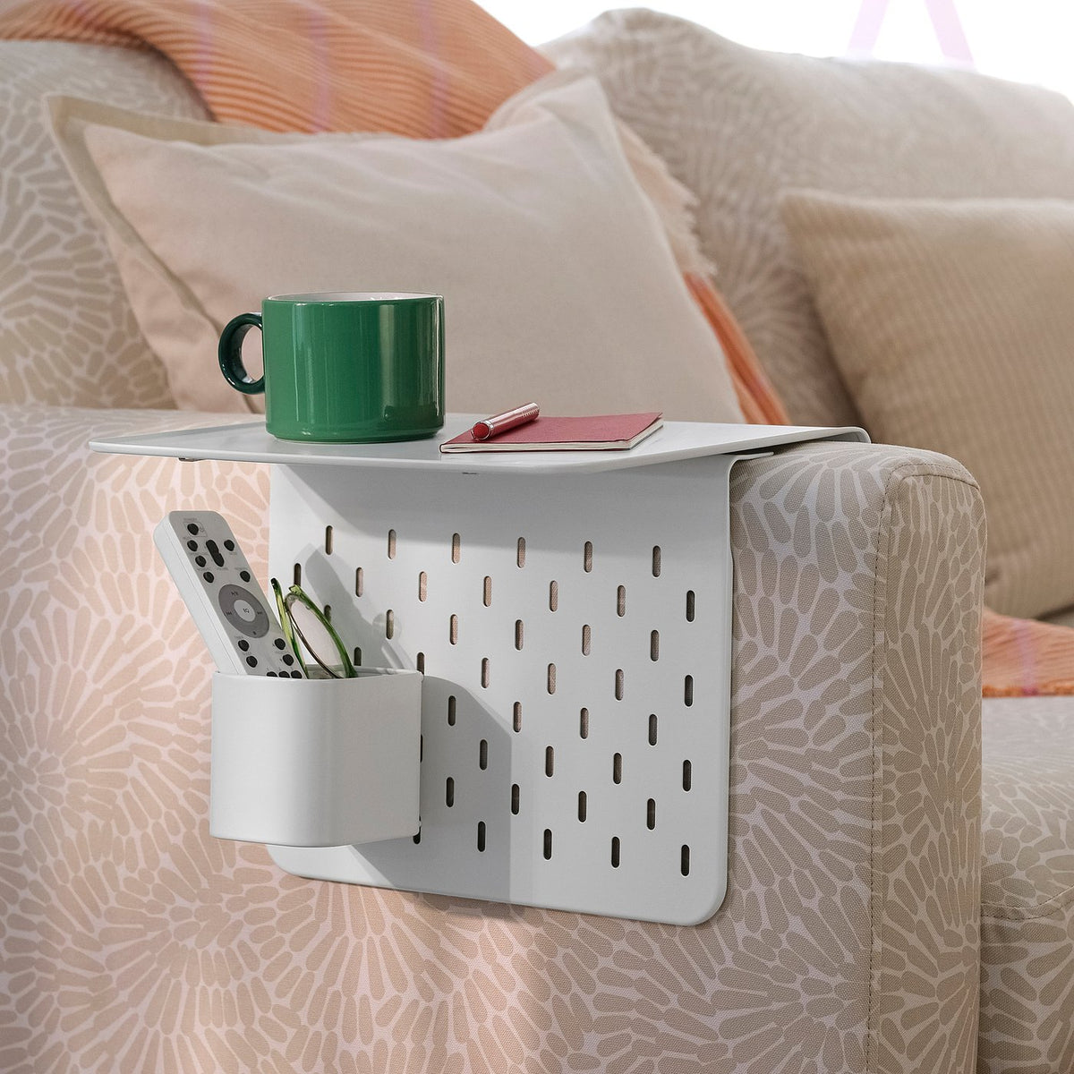 KRAMPHULT / SKÅDIS armrest tray with container, white metal/white