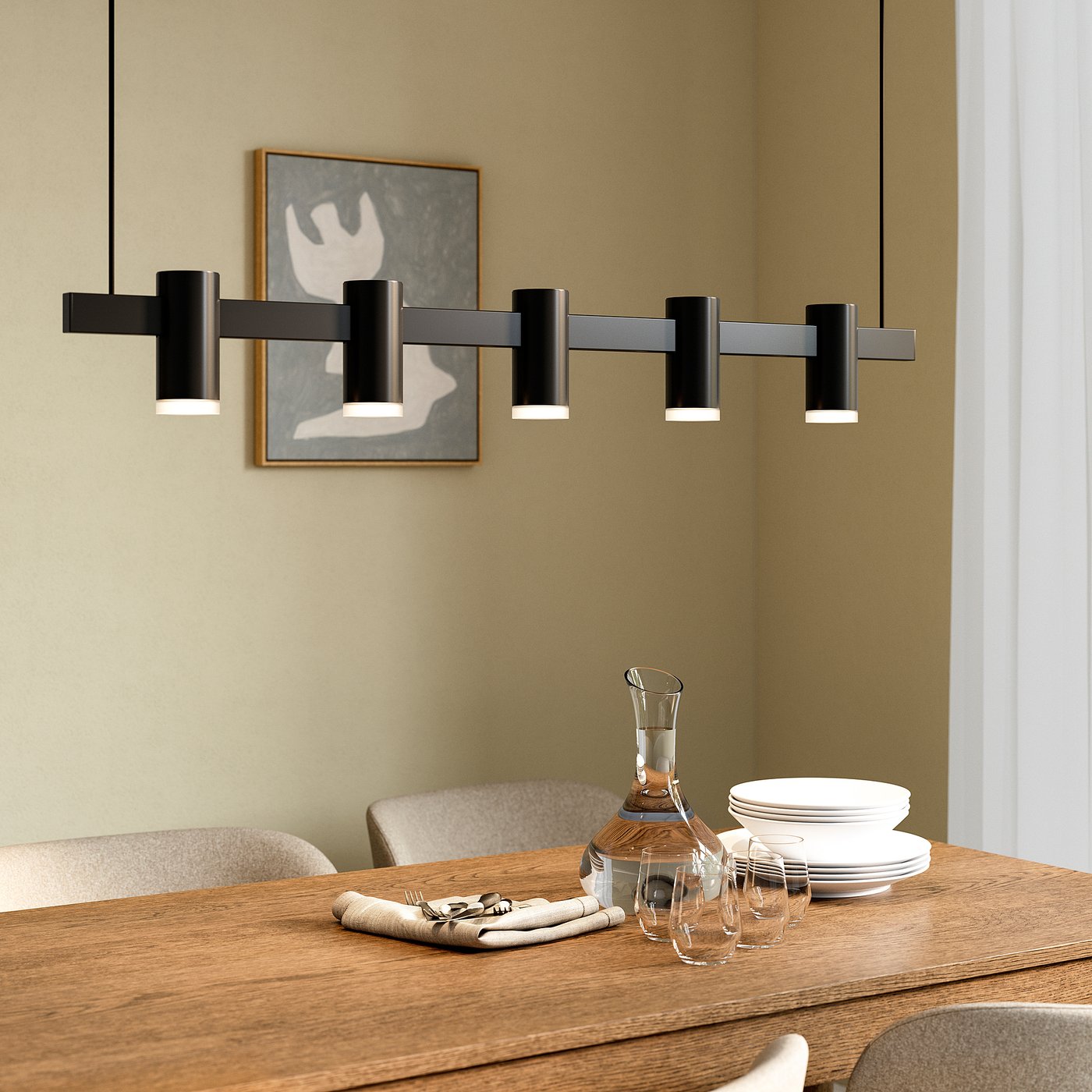 KRANSALG pendant lamp with 5 lamps, black, 113 cm