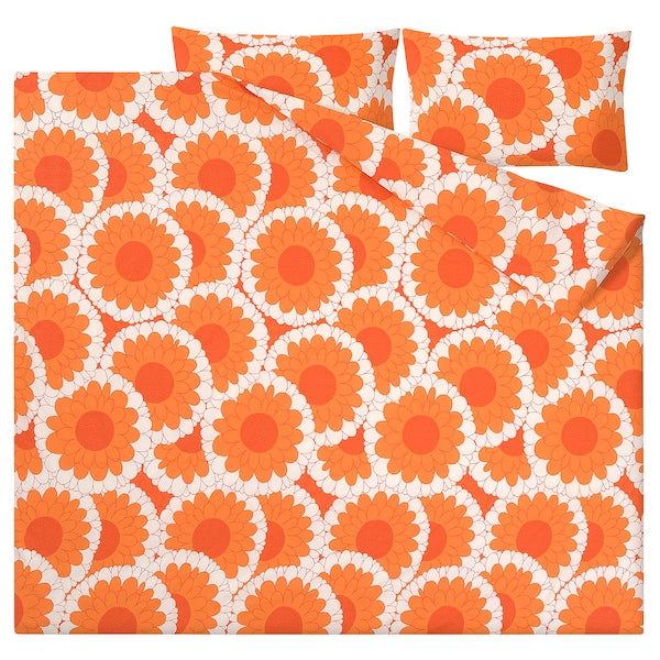 KRANSMALVA - Duvet cover and 2 pillowcases, orange,240x220/50x80 cm