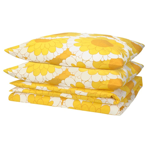 KRANSMALVA - Duvet cover and 2 pillowcases, yellow,240x220/50x80 cm