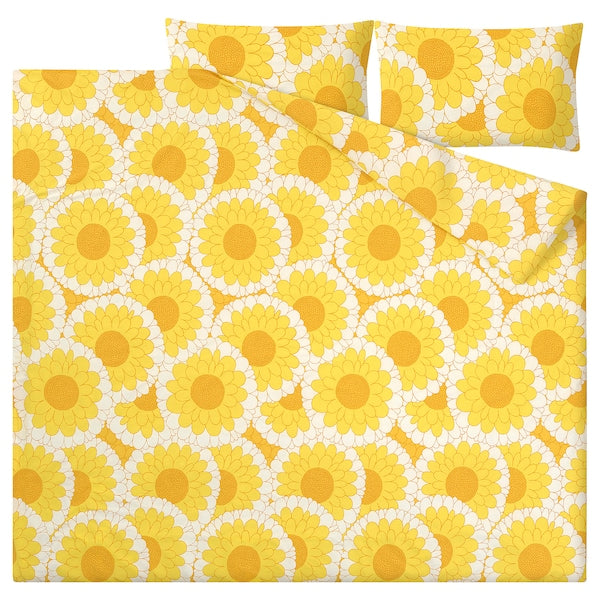 KRANSMALVA - Duvet cover and 2 pillowcases, yellow,240x220/50x80 cm