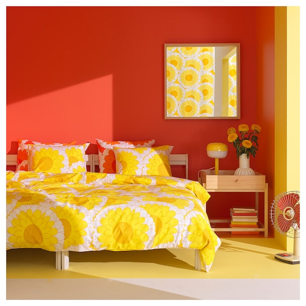 KRANSMALVA - Duvet cover and 2 pillowcases, yellow,240x220/50x80 cm