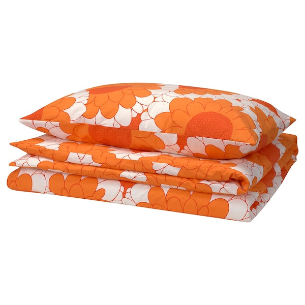 KRANSMALVA - Quilt cover and pillowcase, orange,150x200/50x80 cm