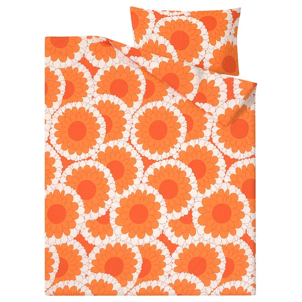 KRANSMALVA - Quilt cover and pillowcase, orange,150x200/50x80 cm