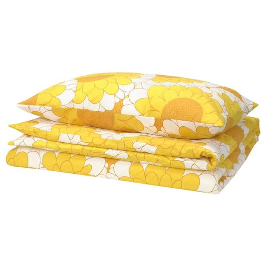 Ikea KRANSMALVA - Duvet cover and pillowcase, yellow, 150x200/50x80 cm