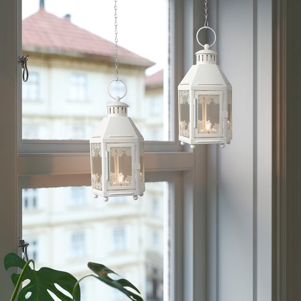 KRINGSYNT lantern for tealight, in/outdoor, white, 21 cm