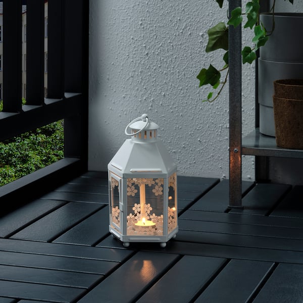 KRINGSYNT lantern for tealight, in/outdoor, white, 21 cm