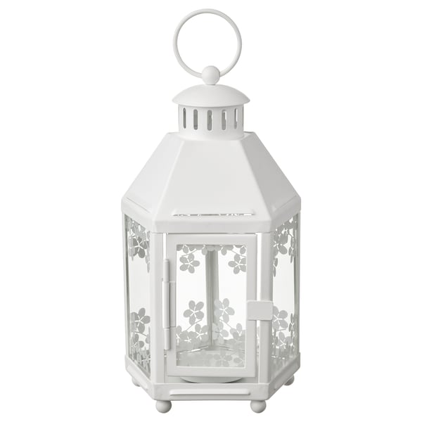 KRINGSYNT lantern for tealight, in/outdoor, white, 21 cm