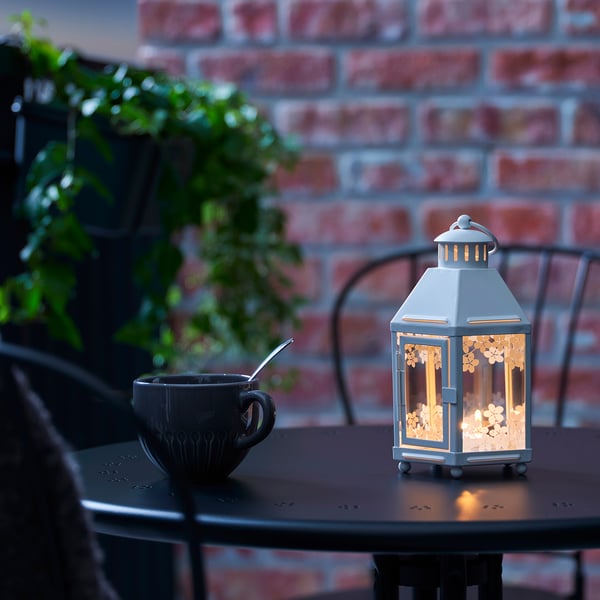 KRINGSYNT lantern for tealight, in/outdoor, white, 21 cm