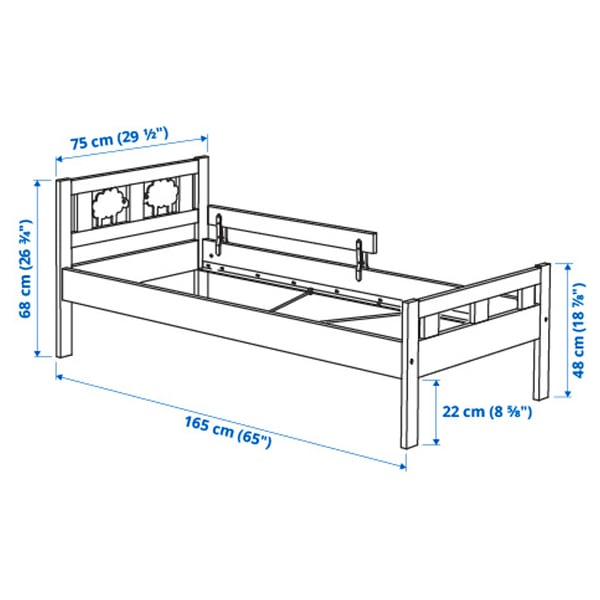 KRITTER bed frame with slatted bed base, white, 70x160 cm