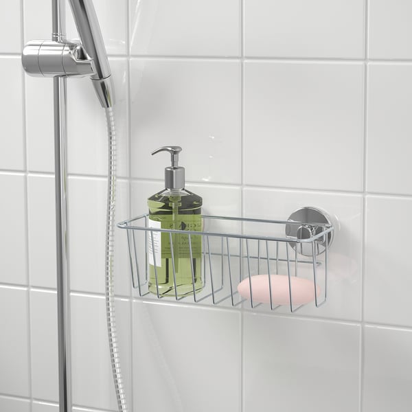 KROKFJORDEN basket with suction cup, zinc plated, 24x11 cm
