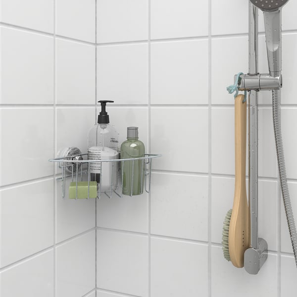 KROKFJORDEN corner shelf unit with suction cup, zinc plated, 20x11 cm