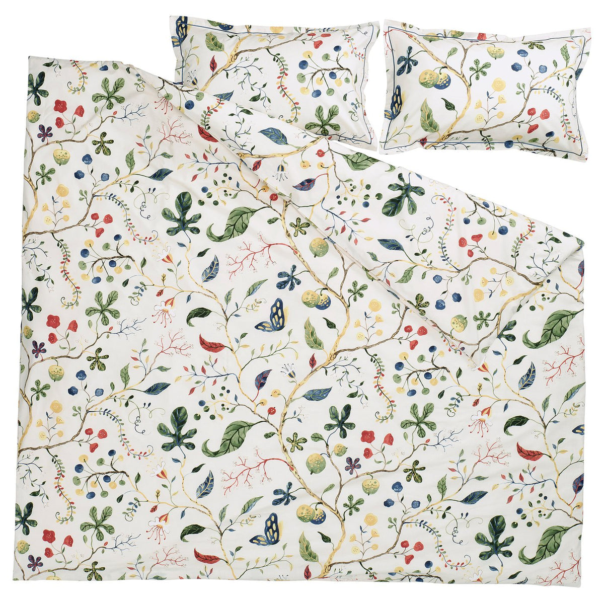 KRONBUSKE duvet cover and 2 pillowcases, light beige/floral pattern, 240x220/50x80 cm