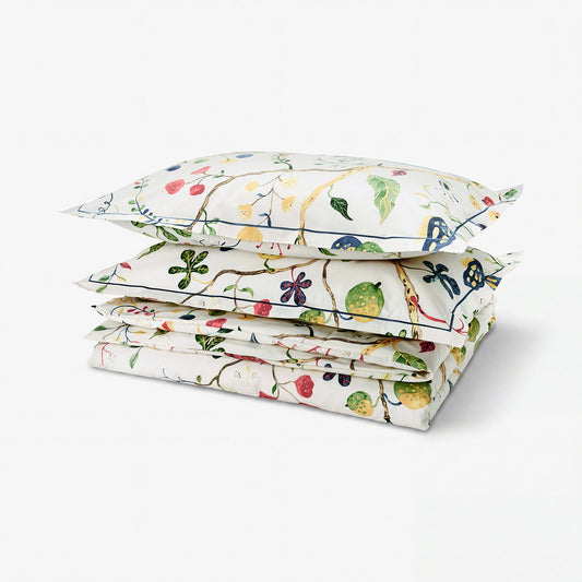 KRONBUSKE duvet cover and 2 pillowcases, light beige/floral pattern, 240x220/50x80 cm