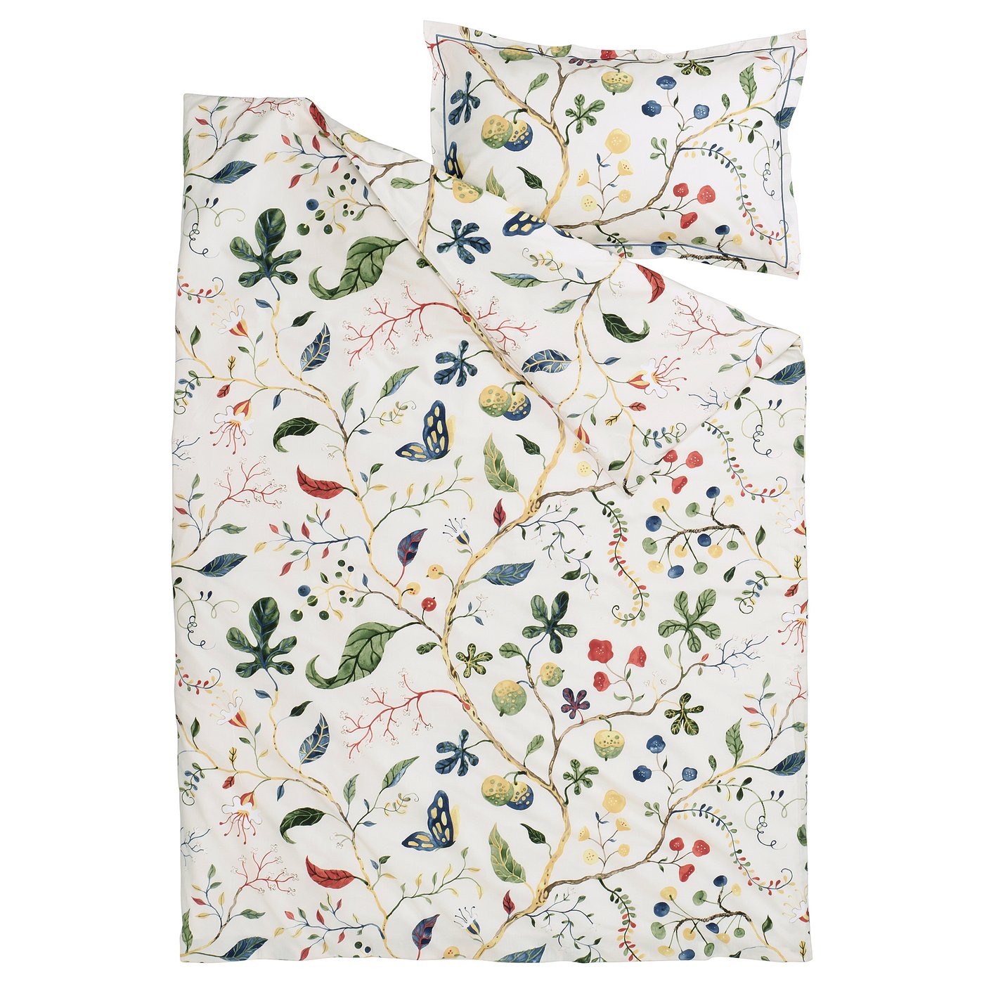 KRONBUSKE duvet cover and pillowcase, light beige/floral pattern, 150x200/50x80 cm