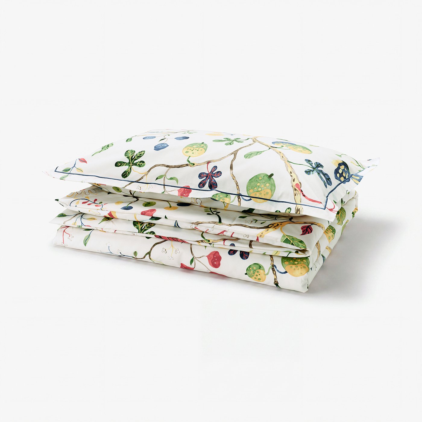 KRONBUSKE duvet cover and pillowcase, light beige/floral pattern, 150x200/50x80 cm
