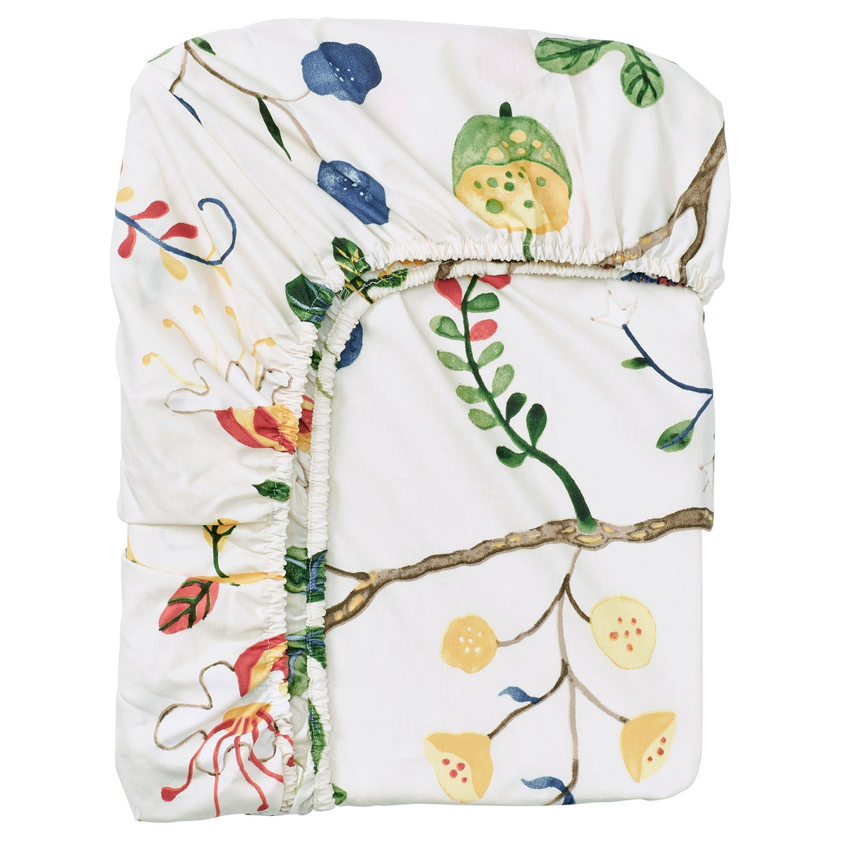 KRONBUSKE fitted sheet, light beige/floral pattern, 80x200 cm