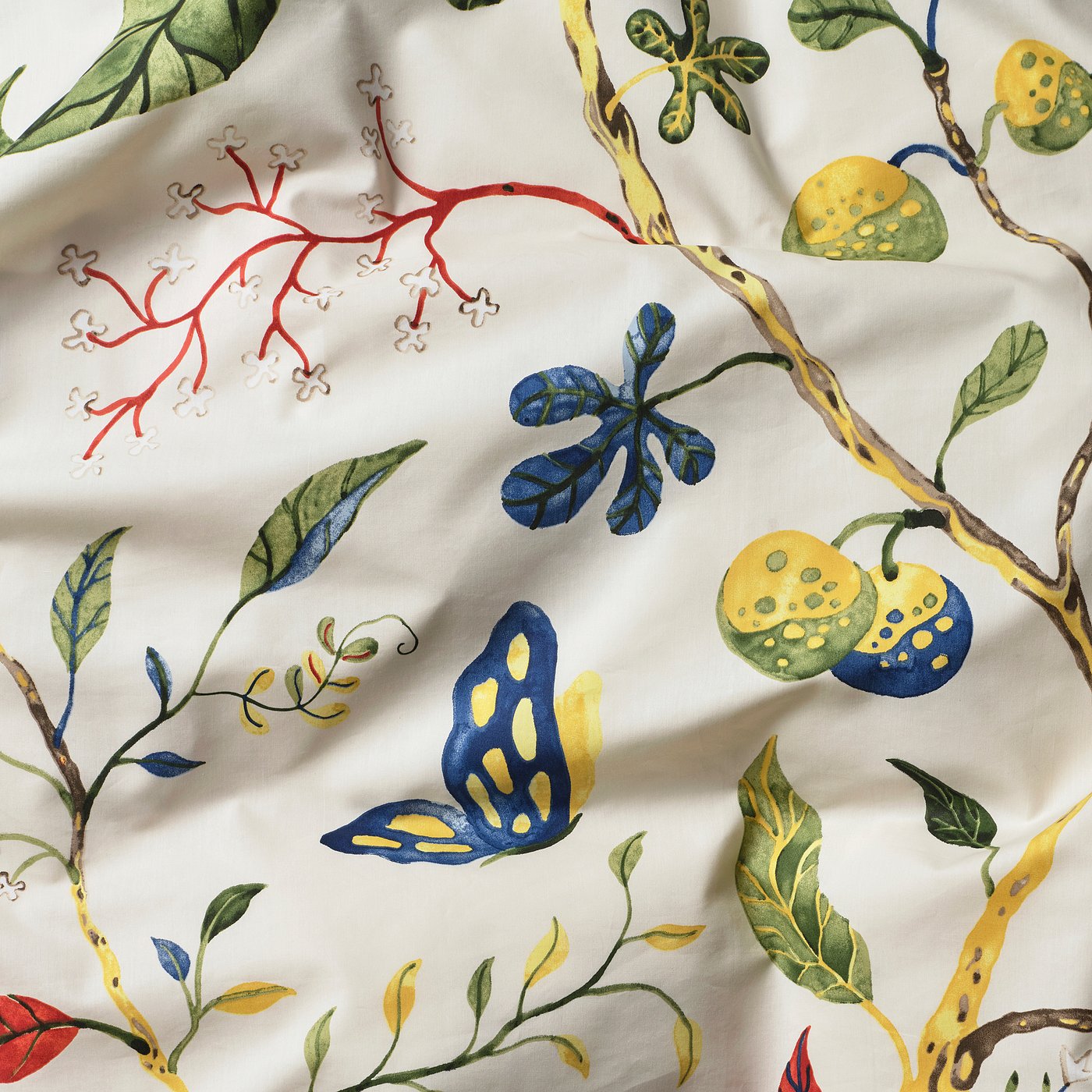 KRONBUSKE fitted sheet, light beige/floral pattern, 90x200 cm