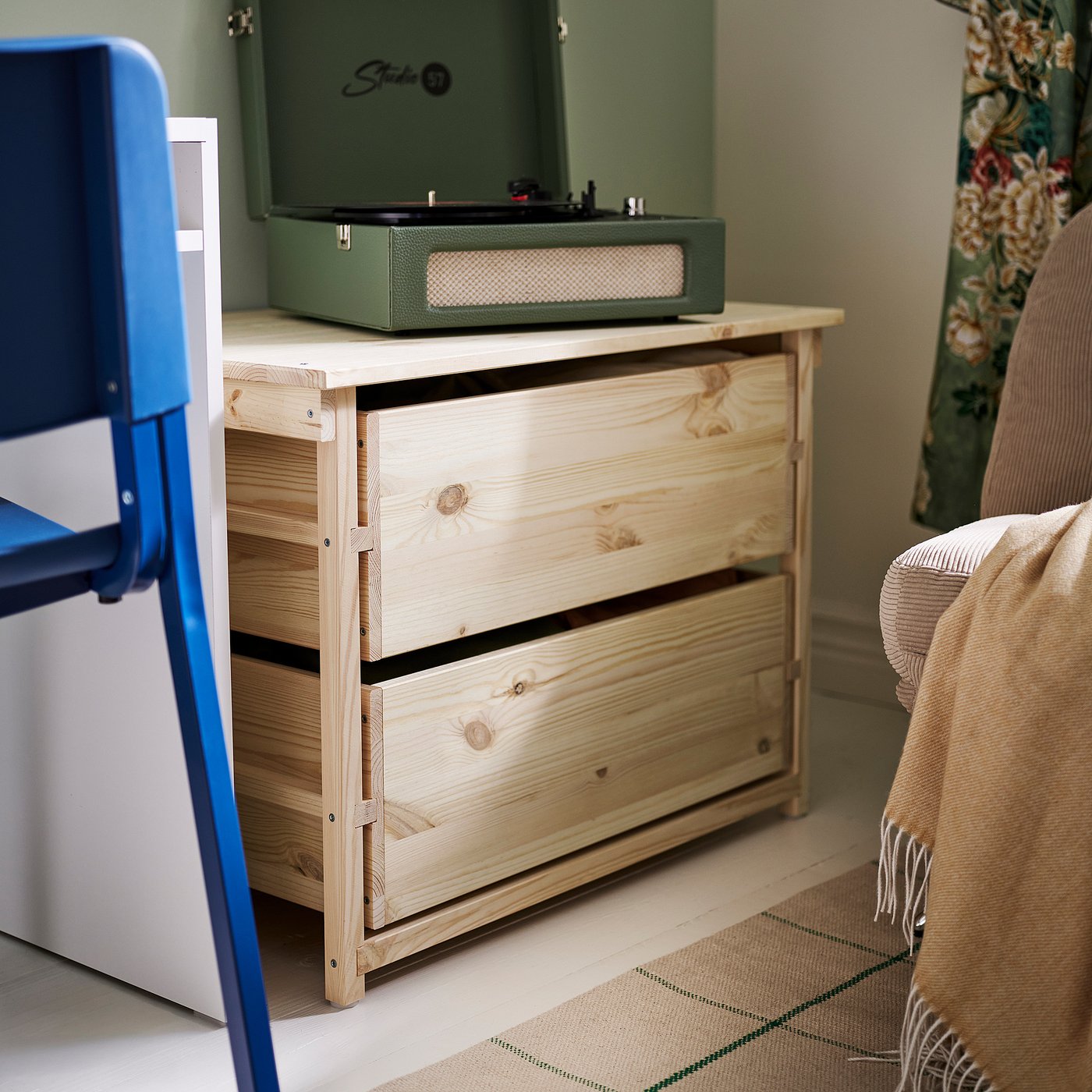 KRONÖREN chest of 2 drawers, pine, 76x48x55 cm