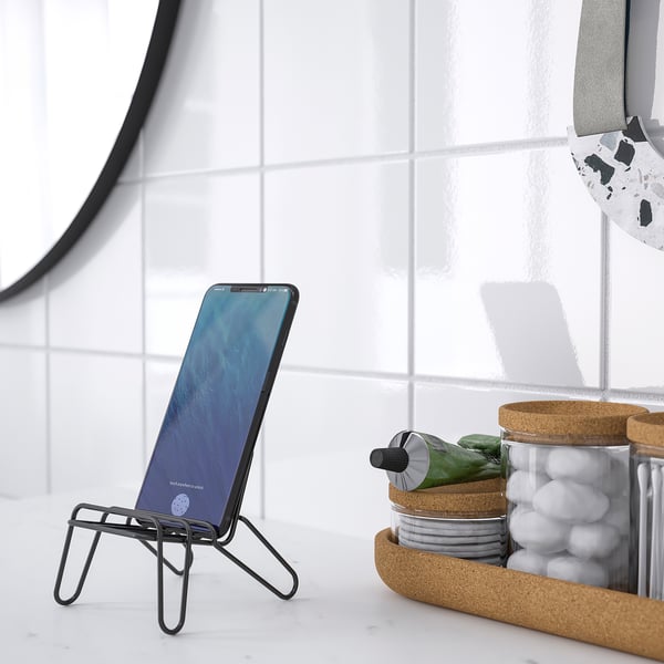 KRUBBET holder for mobile phone, black, 10x10x12 cm