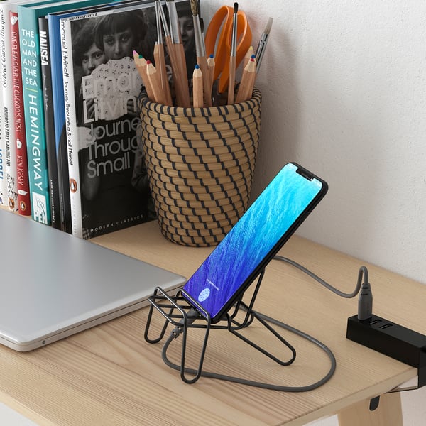 KRUBBET holder for mobile phone, black, 10x10x12 cm