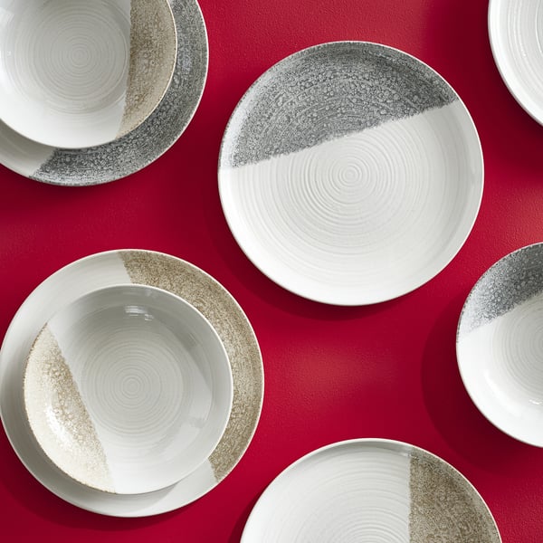 KRUSTISTEL plate, patterned/grey, 25 cm
