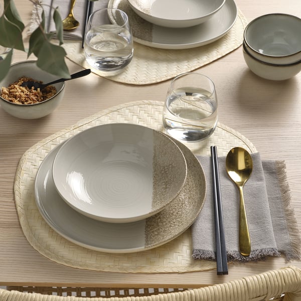 KRUSTISTEL deep plate, patterned/light beige, 19 cm