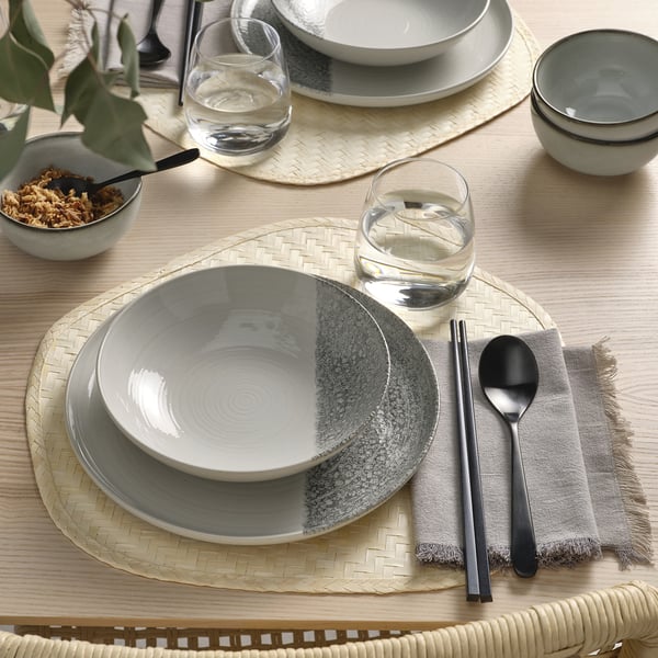 KRUSTISTEL deep plate, patterned/grey, 19 cm