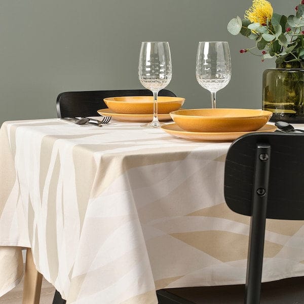 Ikea KRUSTISTEL - Tablecloth, patterned/white light beige, 145x240 cm