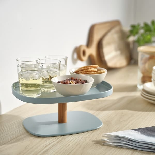 Ikea KRUSTISTEL - Serving stand, bamboo/turquoise