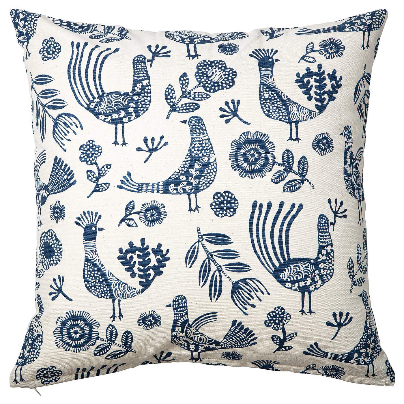 KRUTBRÄNNARE cushion cover, natural blue/Birds floral pattern, 50x50 cm