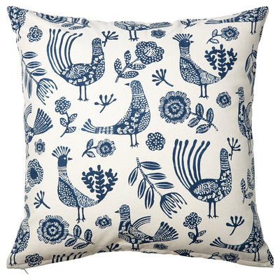 KRUTBRÄNNARE cushion cover, natural blue/Birds floral pattern, 50x50 cm