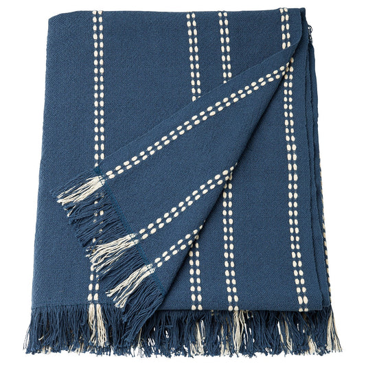 KRUTBRÄNNARE throw, blue off-white/stripe, 170x130 cm